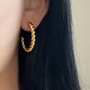 Large Gold Twisted Braid Hoop Earrings • Stud Back • Statement Earrings • Chunky Earrings • Titanium 18K Gold Filled • Hypoallergenic