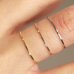Stacking Ring Set • Minimalist Thin Gold Ring • Dainty Gold Ring Band • Silver & Rose Gold Ring • Titanium 18K Gold Filled • Waterproof