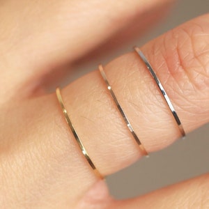 Waterproof 18K Gold Filled Stacking Ring Set • Dainty 1mm Tarnish Free Titanium Band