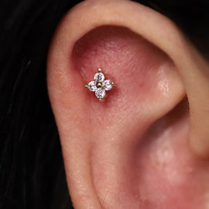 Boucles d'oreilles fines avec cartilage hypoallergénique, lobe de la conque, titane, or 18 carats, fond vissé, zircone cubique