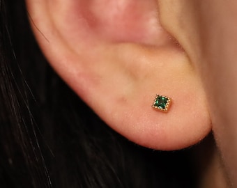 Dainty Gemstone Stud Earring • Minimal Stacking • Cartilage Conch Lobe • Hypoallergenic • Titanium Gold Filled • Screw Back •