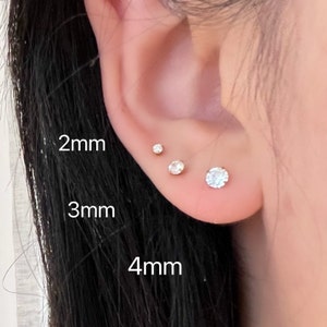 Round Cz Diamond Stud Earrings • Dainty Minimalist Stacking Screw Back Earring • Titanium 18K Gold Filled • Hypoallergenic • LeilaAndBloom
