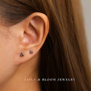 Clous d'oreilles vissés simples à l'arrière, cartilage hypoallergénique, lobe de la conque, titane, or 18 carats