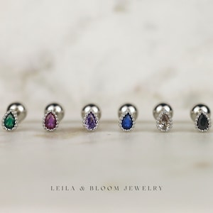 Teardrop Design Gemstone Stud earrings • Screw Back • Stacking • Hypoallergenic • Cartilage Conch Lobe • Titanium 18K Gold Filled