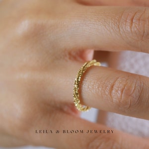 Thin Chain Gold Ring • Dainty Stacking Minimalist Gold Chain Ring Band • Titanium 18K Gold Filled • Waterproof • LeilaAndBloom