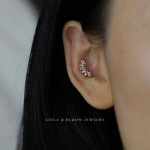 Labret Flat Back Earrings • Marquise Dainty Minimalist Earring 18G • Conch Cartilage Lobe • Titanium 18K Gold Filled • Hypoallergenic