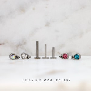 Labret Flat Back Gemstone Stud Earring • Dainty Small Stacking Stud • Titanium 18K White Gold Filled • Hypoallergenic • LeilaAndBloom