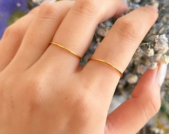 Minimalist Thin Gold Ring • Dainty Stacking Gold Ring Band • Silver & Rose Gold Ring • Titanium 18K Gold Filled • Waterproof • LeilaAndBloom