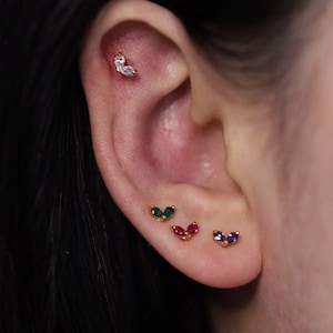 Gemstone Stud Earring • Minimalist Dainty Stacking Stud • Hypoallergenic • Cartilage Conch Helix • Titanium 18K Gold Filled • Screw Back