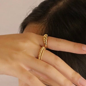 18K Gold Croissant Ring • Twisted Rope Minimalist Stacking Chunky/Dainty Delicate Ring • 18K Gold filled Titanium • LeilaAndBloom