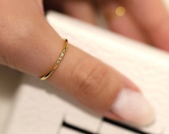 Dainty Gold Ring for Women | Thin CZ Diamond Stacking Band | 18K Gold Filled | Gift for Mom