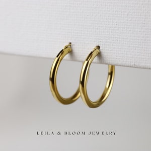 Simple Gold Hoop Earrings • Plain Minimalist Earrings • Titanium 18K Gold Filled • Statement Earrings • Stacking Earrings • Hypoallergenic