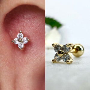 Dainty Screw Back Stud Earring Hypoallergenic Cartilage Conch Lobe Titanium 18K Gold Filled Cubic Zirconia Earring