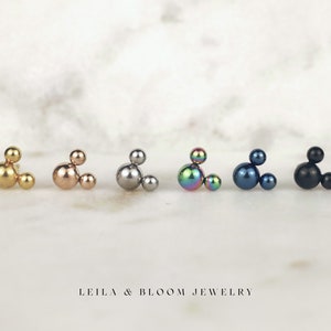 Simple Triple Sphere Stud Earring Hypoallergenic Cartilage Conch Lobe Titanium 18K Gold Filled Butterfly Back Earring 20G Post