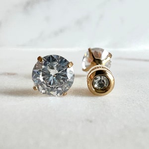 Round Screw Back Cz Diamond Stud Earrings Titanium 18K Gold & White Gold Filled Cubic Zirconia Earrings 2-6mm Hypoallergenic