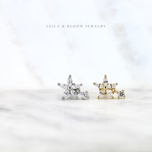Labret Flat Back Earrings • Flower/Star Dainty Minimalist Earring 18G • Conch Cartilage Lobe • Titanium 18K Gold Filled • Hypoallergenic