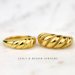 Gold Croissant Dome Ring • Twisted Rope Ring • Chunky Statement Ring • 18K Gold filled Titanium • Hypoallergenic material • Waterproof
