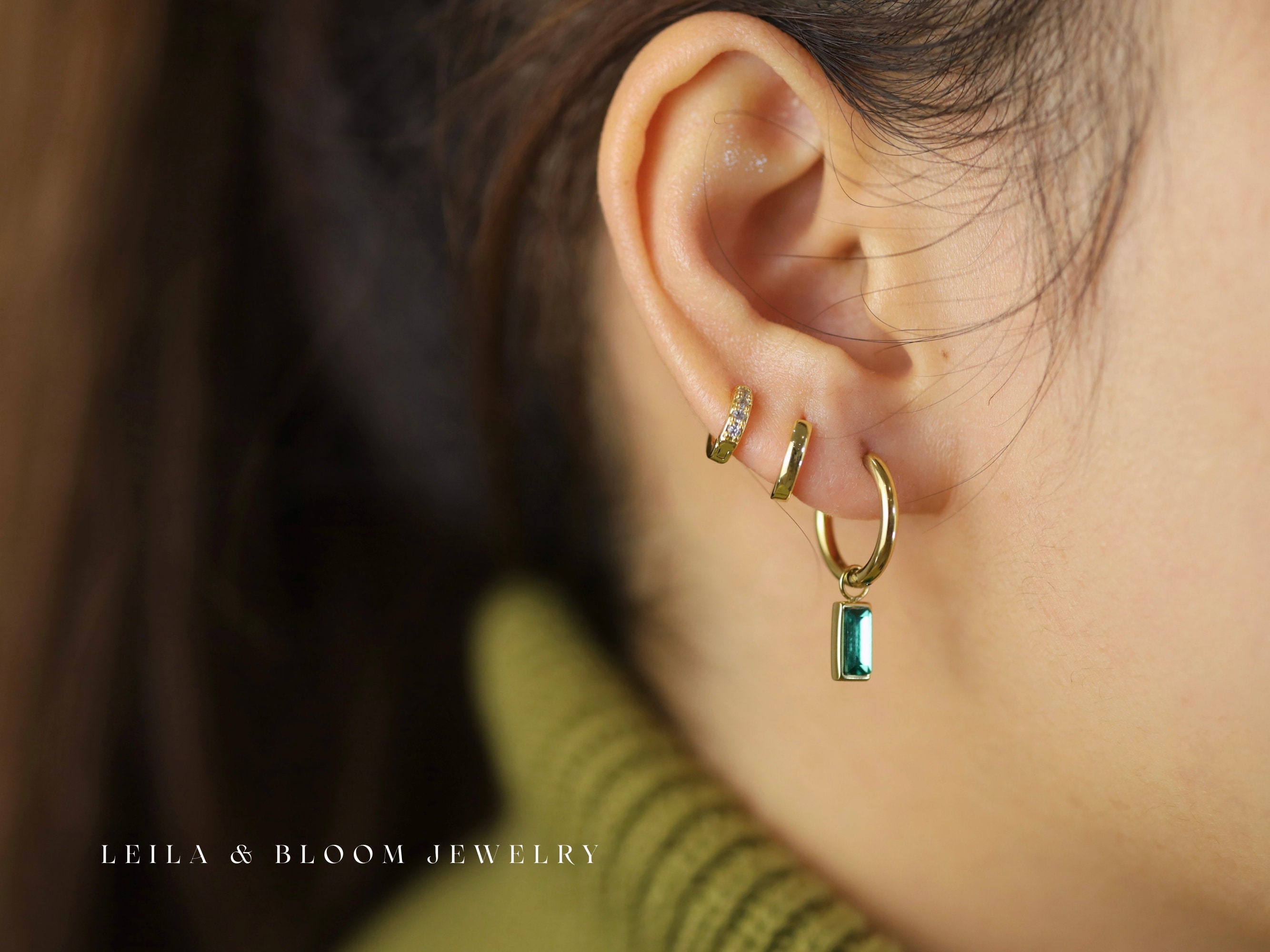 Gemstone Charm Hoop Earrings made with Titanium & 18K Gold Filled, Dainty Simple Design Earrings, Hypoallergenic for everyday wear (Pair)
