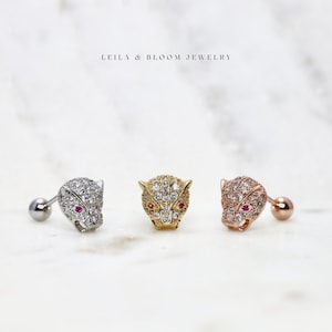 Pave Panther Stud Earring • Statement Chunky Stacking • Hypoallergenic • Titanium Gold Filled • Screw Back •
