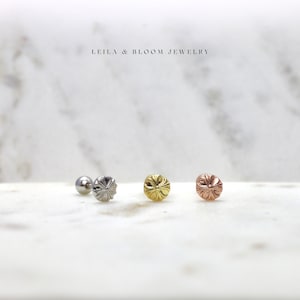 Screw Back Round Cross Button Stud Earring • Dainty Minimalist Stacking • Lobe Conch Cartilage • Hypoallergenic • Titanium Gold Filled • 20G