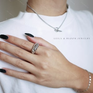 Gold/Silver Croissant Dome Ring • Chunky Statement Ring • Twisted Rope Design • Gold filled Titanium • Hypoallergenic material • Waterproof