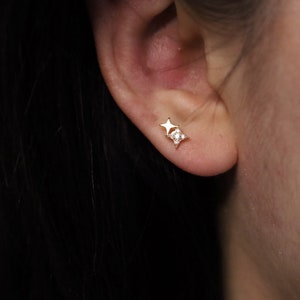 Star Celestial Gold Stud Earring • Cartilage, Conch, Lobe • CZ • Hypoallergenic Nickel Free • Titanium 18K Gold Filled • Screw Back 20G