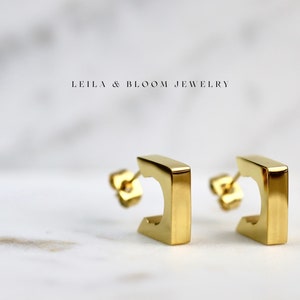 Hoop Earrings with Half Open Square Design, Titanium 18K Gold Filled Earrings Hypoallergenic