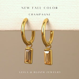 Dangle Gemstone Hoop Earrings • Dainty Minimal Stacking Earrings • Titanium 18K Gold Filled • Hypoallergenic • LeilaAndBloom
