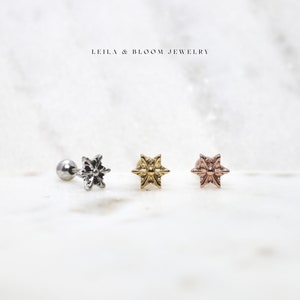 Screw Back Hexagon Star Stud Earring • Dainty Minimalist Stacking • Lobe Conch Cartilage • Hypoallergenic • Titanium Gold Filled • 20G