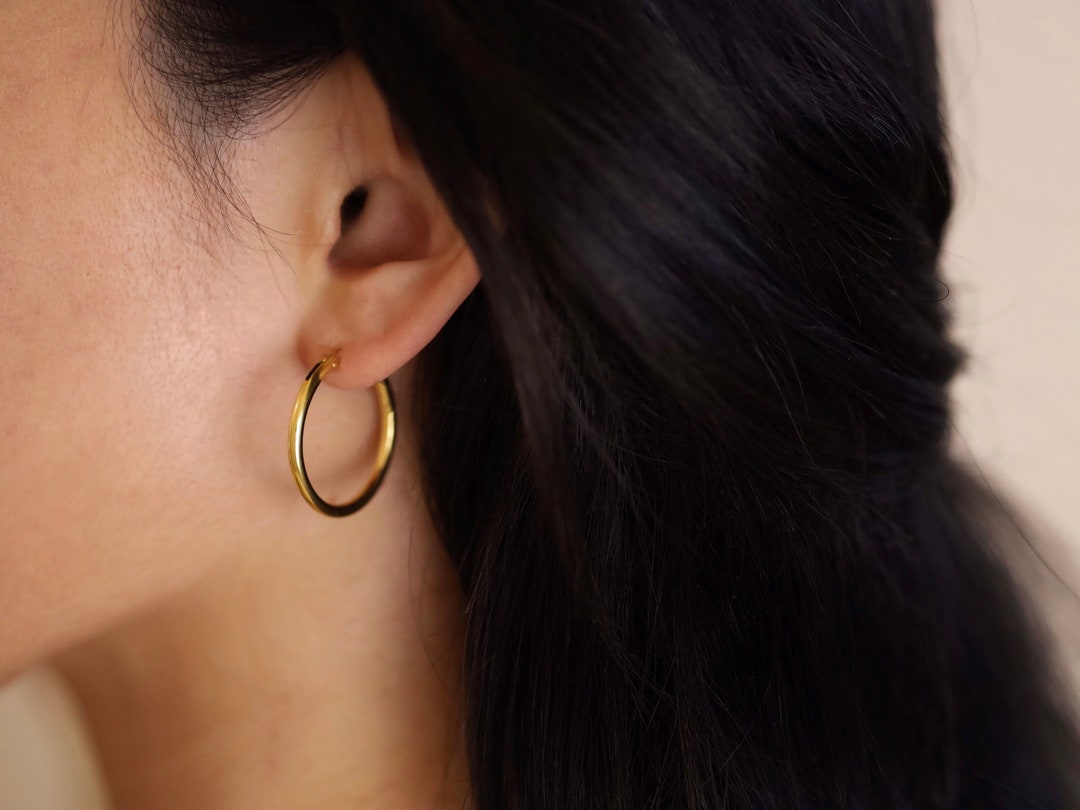 18K Gold Hoop Earrings • Minimalist Simple Plain Design