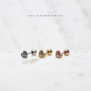 Screw Back Heart Quilt Stud Earring • Dainty Minimalist Stacking • Lobe Conch Cartilage • Hypoallergenic • Titanium Gold Filled • 20G