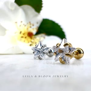 Dainty Stud Earring Star Cz Diamond Hypoallergenic Titanium 18K Gold Filled Cubic Zirconia Screw Back Earrings