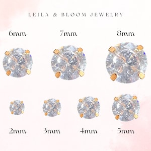 Round Cz Diamond Stud Hypoallergenic Earrings Titanium 18K Gold Filled Cubic Zirconia Earrings 2-8mm Nickel Free