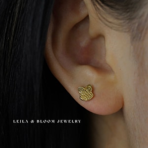 Labret Flat Back Owl Earring • Dainty Minimalist Stacked Earring 18G • Conch Cartilage • Titanium 18K Gold Filled • Hypoallergenic