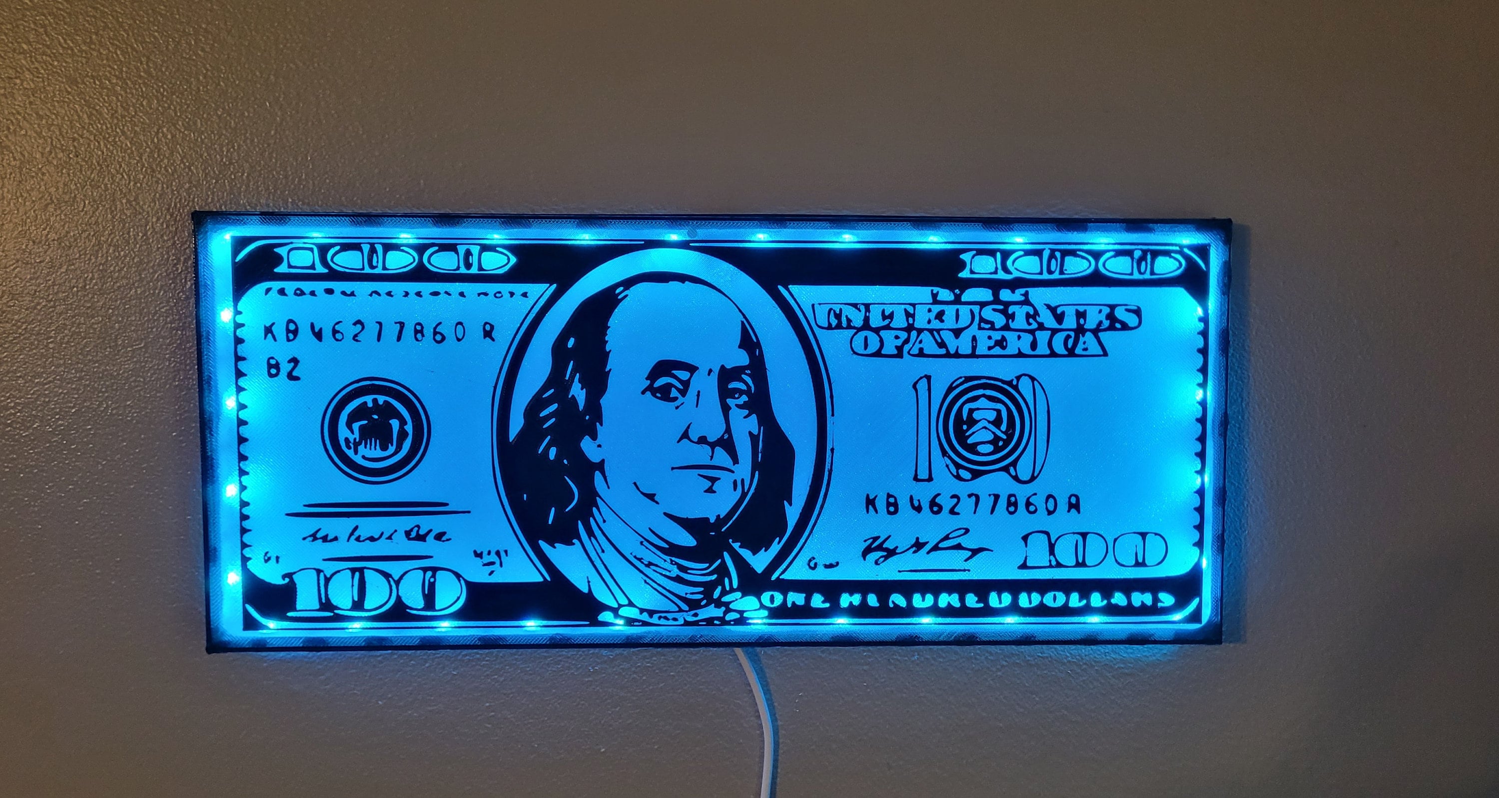 LED Light 100 Dollar Bill Design, 15 Wide Wall Decor, Money Sign ...