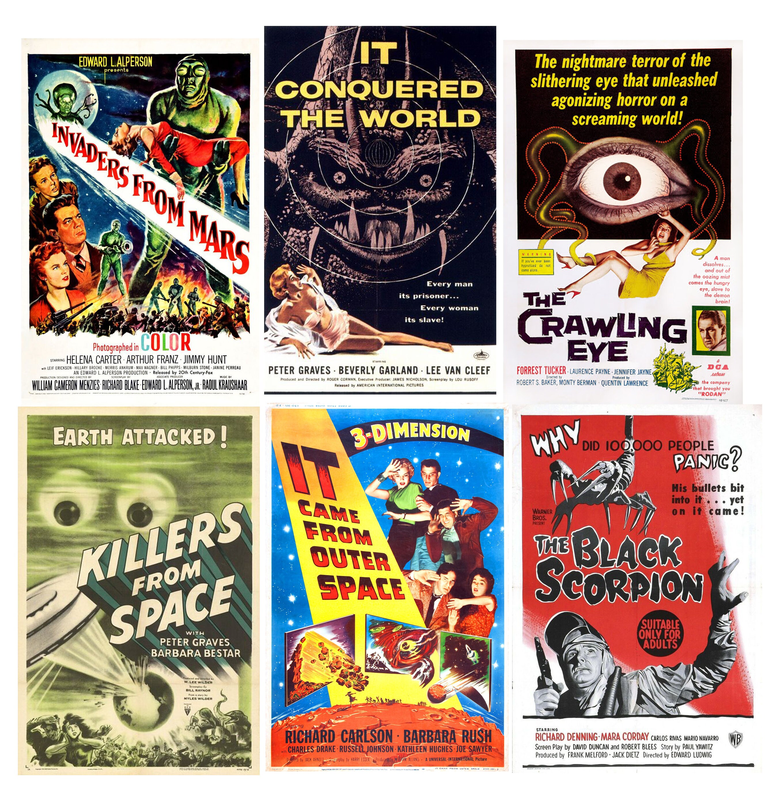 Vintage sci-fi/horror movie poster stickers, image size:2708x2740