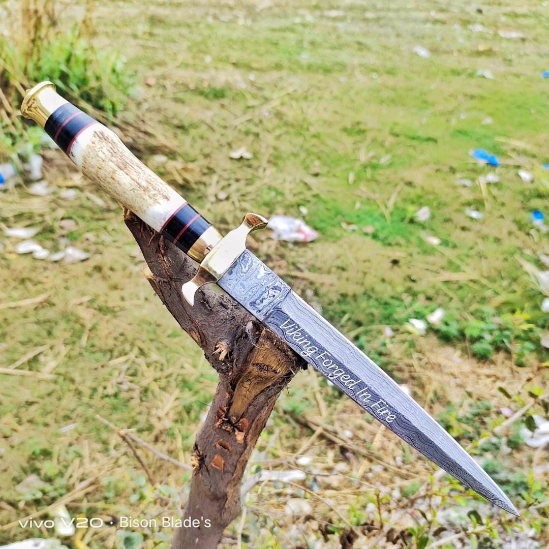 Handmade Damascus Steel Dagger Knife - Hand Customized Hunting Knife ...
