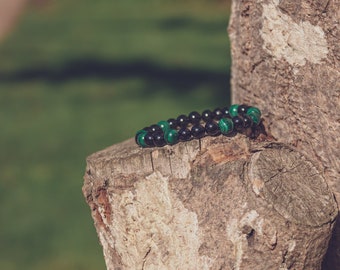 Malachite & Black Spinel Bracelet | Gemstone Bracelet | Stretch bracelet | Crystal Jewellery | Beaded Bracelet | Gift for women