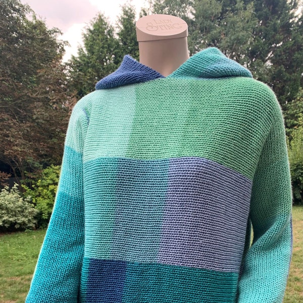 Knitting Machine Pattern - Hoodie Sweater - Addi, Sentro 48 46 pin - Hooded Sweater - 3 downloads, no crochet, UK and US terms
