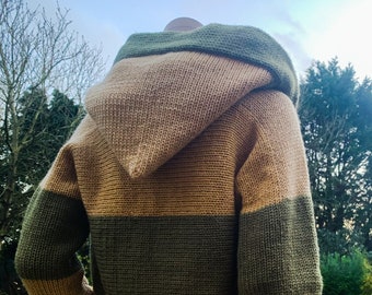 Ameri RUG PATTERN KNIT JACKET マスタード FREE domirica Mens Long Hooded Western Cardigan Oversized Sweater