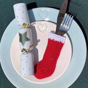Weihnachtsstrumpf Besteckhalter Häkelanleitung