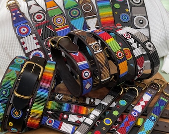 Maasai beaded leather designer dog collars handmade in Africa from quality leather for large and small dogs