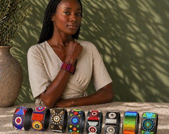 Handmade Maasai Beaded Leather Cuff Bracelets Wide