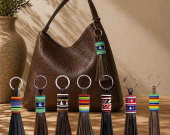 Maasai Handmade Beaded Leather Tassel Bag Charms