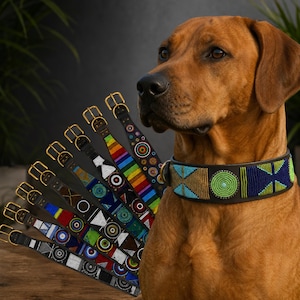 African Maasai Beaded Extra Wide Lurcher Leather Dog Pet Collar: Ethical Sustainable Handmade Designs image 1