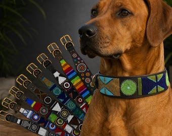 Afrikanische Massai Perlen Extra Breit Lurcher Leder Hundehalsband: Ethisches nachhaltiges handgemachtes Design