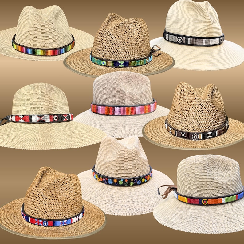Beaded Leather Hat Band: Adjustable Fedora Panama Wide Brim Sun Hat Accessory