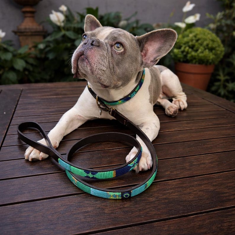 Handmade Maasai Fully Beaded Leather Dog Leash Lead
