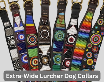 Extra-wide lurcher dog collar Maasai bead & leather, handmade in Africa by Maasai Mara Mamas