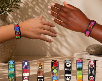 Handmade Maasai Beaded Leather Slim Bracelets Narrow